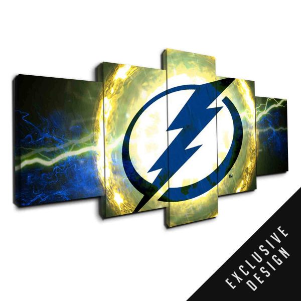 Tampa Bay Lightning Nhl Team Thunderbolt - Sport 5 Panel Canvas Art Wall Decor