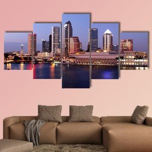 Tampa Skyline In Business Downtown Nature - 5 Panel Canvas Art Wall Decor