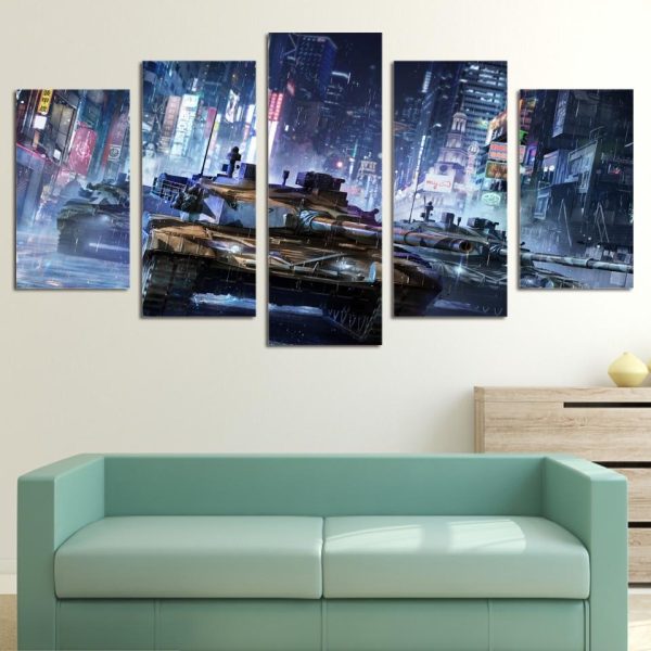 Tanks Warfare - Gaming 5 Panel Canvas Art Wall Decor