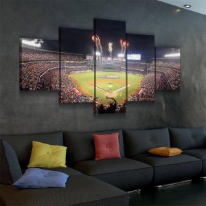 Texas Rangers Stadium Night Baseball - 5 Panel Canvas Art Wall Decor