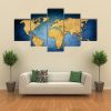 Textured World Map - Abstract 5 Panel Canvas Art Wall Decor