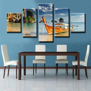 Thailand Beach And Boat - Nature 5 Panel Canvas Art Wall Decor