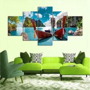 Thailand Paradise Beach - Nature 5 Panel Canvas Art Wall Decor