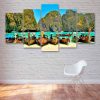 Thailand Tropical Beach And Boats - Nature 5 Panel Canvas Art Wall Decor