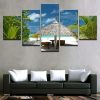 Thatched Umbrella On Secluded Tropical Beach - Space 5 Panel Canvas Art Wall Decor