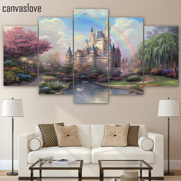 The Castle Of Cinderellas - Nature 5 Panel Canvas Art Wall Decor