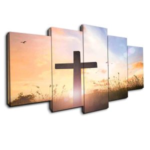 The Cross Shines Canvas - Religion 5 Panel Canvas Art Wall Decor