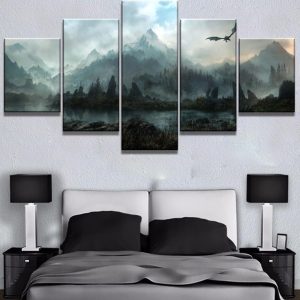 The Elder Scrolls Background Poster 1 Gaming - 5 Panel Canvas Art Wall Decor