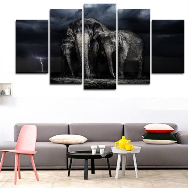 The Elephant Of The Lightning Clouds - Animal 5 Panel Canvas Art Wall Decor