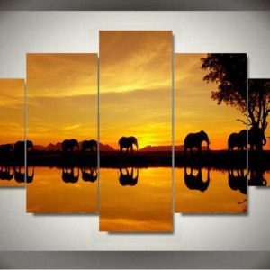 The Elephants Of Africa - Animal 5 Panel Canvas Art Wall Decor