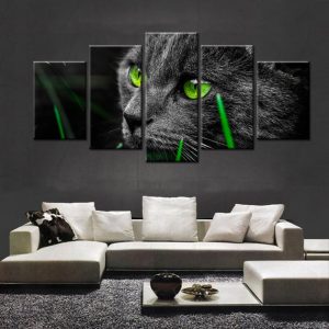 The Eyes Of A Black Cat - Animal 5 Panel Canvas Art Wall Decor