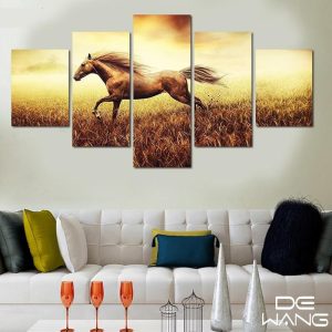 The Fast Running Horse - Animal 5 Panel Canvas Art Wall Decor