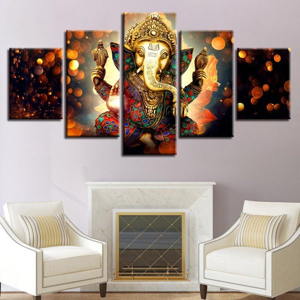 The Hindu God Ganesh 1 - Religion 5 Panel Canvas Art Wall Decor