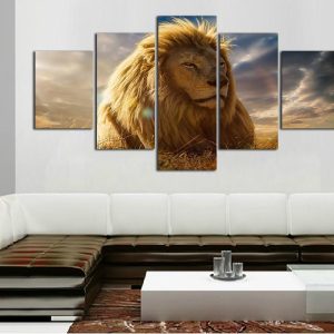 The King Of The Forest Lion - Animal 5 Panel Canvas Art Wall Decor