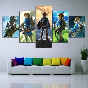 The Legend Of Zelda Breath Of The Wild Character Poster Gaming - 5 Panel Canvas Art Wall Decor