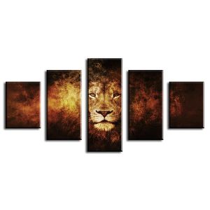 The Lion - Animal 5 Panel Canvas Art Wall Decor