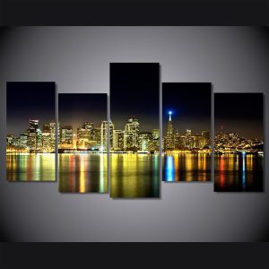 The Night Scenery City - Nature 5 Panel Canvas Art Wall Decor