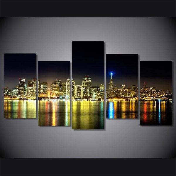 The Night Scenery City - Nature 5 Panel Canvas Art Wall Decor