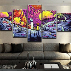 The Psychedelic Rick & Morty Cartoon - 5 Panel Canvas Art Wall Decor