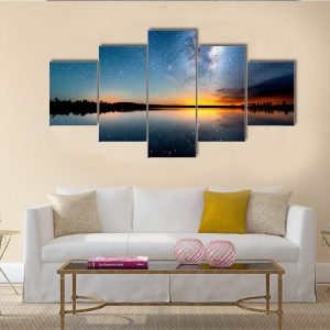 The Starry Sky And Milky Way - Nature 5 Panel Canvas Art Wall Decor