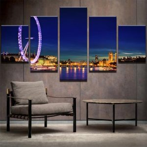 The Thames London At Night - Nature 5 Panel Canvas Art Wall Decor