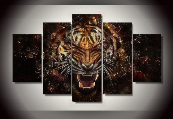 The Tiger - Animal 5 Panel Canvas Art Wall Decor