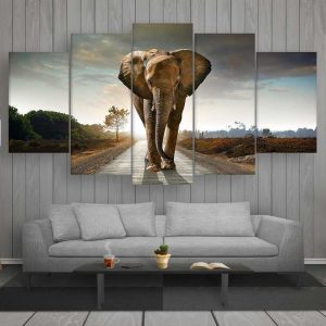 The Walking Elephant - Animal 5 Panel Canvas Art Wall Decor