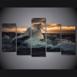 The Waves Of The Sea More Volna Noch - Space 5 Panel Canvas Art Wall Decor