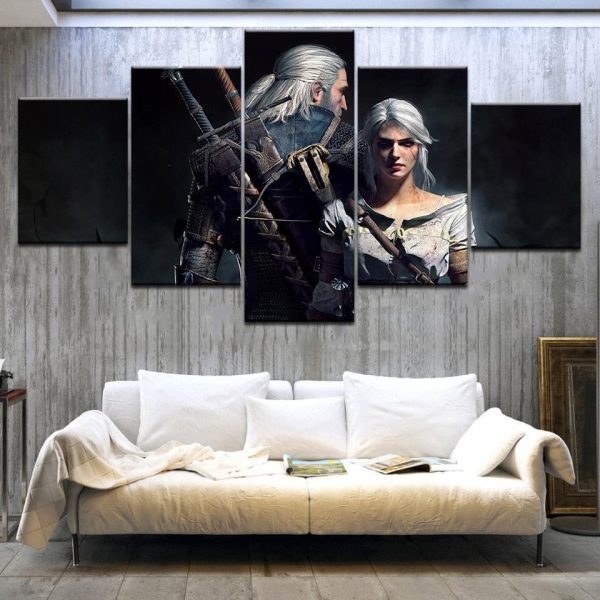 The Witcher 3 Geralt And Ciri Poster Gaming - 5 Panel Canvas Art Wall Decor