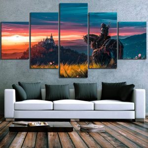 The Witcher 3 Wild Hunt Sunset Landscape Gaming - 5 Panel Canvas Art Wall Decor