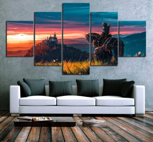 The Witcher 3 Wild Hunt Sunset Landscape Gaming - 5 Panel Canvas Art Wall Decor