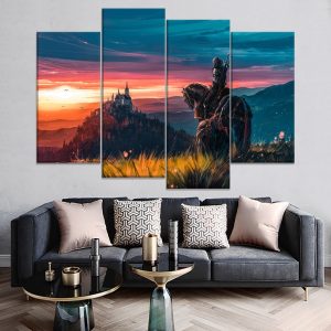 The Witcher Wild Hunt Geralt of Rivia Gaming 4 Pieces - 4 Panel Canvas Art Wall Decor