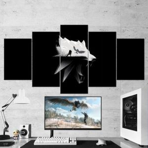 The Witcher Wild Hunt Wolf Logo 02 - Gaming 5 Panel Canvas Art Wall Decor