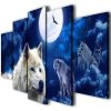 The Wolf Under The Moon - Animal 5 Panel Canvas Art Wall Decor