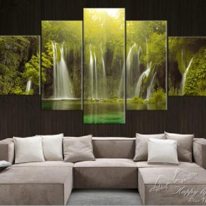 The Zen Of Waterfall - Nature 5 Panel Canvas Art Wall Decor