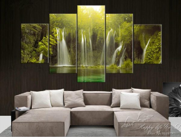 The Zen Of Waterfall - Nature 5 Panel Canvas Art Wall Decor