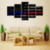 Thin Blue And Red Line Flag - Abstract 5 Panel Canvas Art Wall Decor-CV