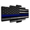 Thin Blue Line On Grunge Black - Abstract 5 Panel Canvas Art Wall Decor