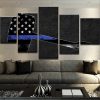 Thin Blue Line Thor Hammer - Abstract 5 Panel Canvas Art Wall Decor