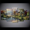 Thomas Kinkade Fairy Fantasy Castle Landscape 1 Nature - 5 Panel Canvas Art Wall Decor