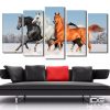 Three Colorful Horses - Animal 5 Panel Canvas Art Wall Decor