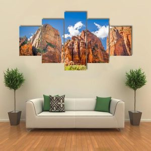 Three Patriarchs Zion National Park - Nature 5 Panel Canvas Art Wall Decor