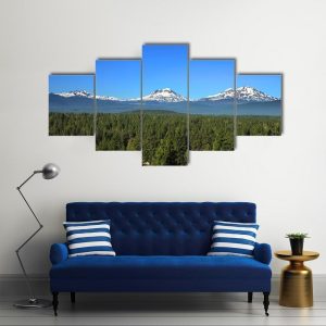 Three Sisters Mountains In Oregon Nature - 5 Panel Canvas Art Wall Decor