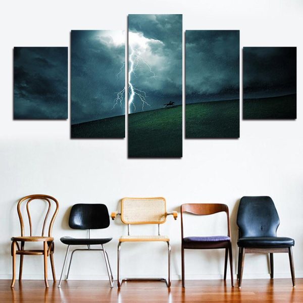 Thunder And Lightning - Nature 5 Panel Canvas Art Wall Decor