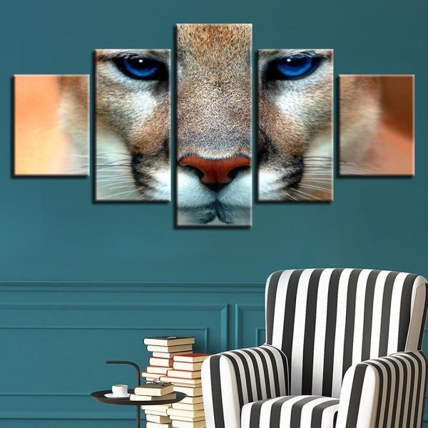 Tiger Blue Eyes - Animal 5 Panel Canvas Art Wall Decor