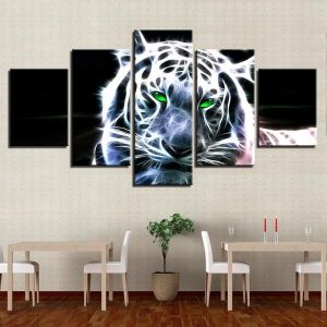 Tiger Leopard - Animal 5 Panel Canvas Art Wall Decor