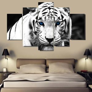 Tiger With Blue Eyes - Animal 5 Panel Canvas Art Wall Decor