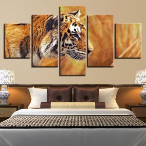 Tiger and meadow - Animal 5 Panel Canvas Art Wall Decor