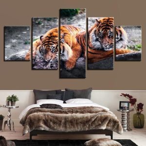 Tigers - Animal 5 Panel Canvas Art Wall Decor