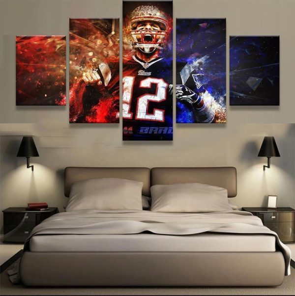 Tom Brady New England Patriots Player Inspirational Football - 5 Panel Canvas Art Wall Decor